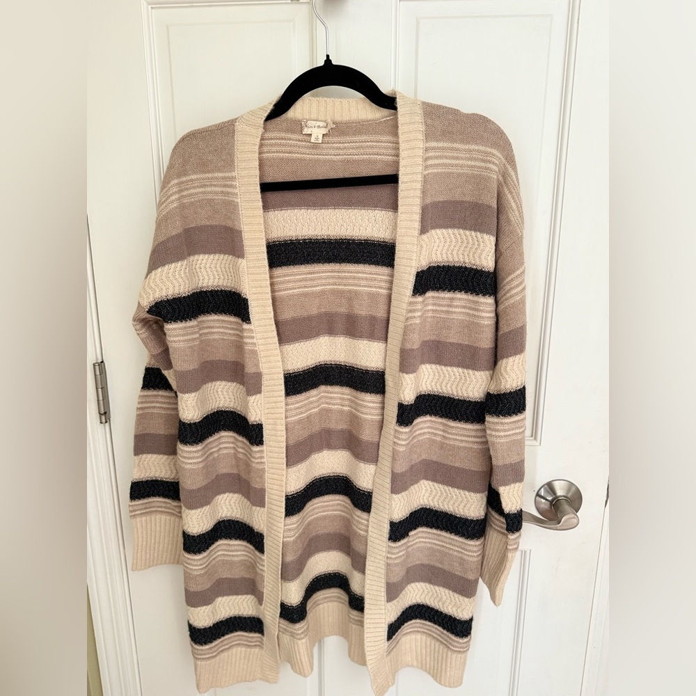 Hem & Thread‎ Beige and Black Striped Cardigan